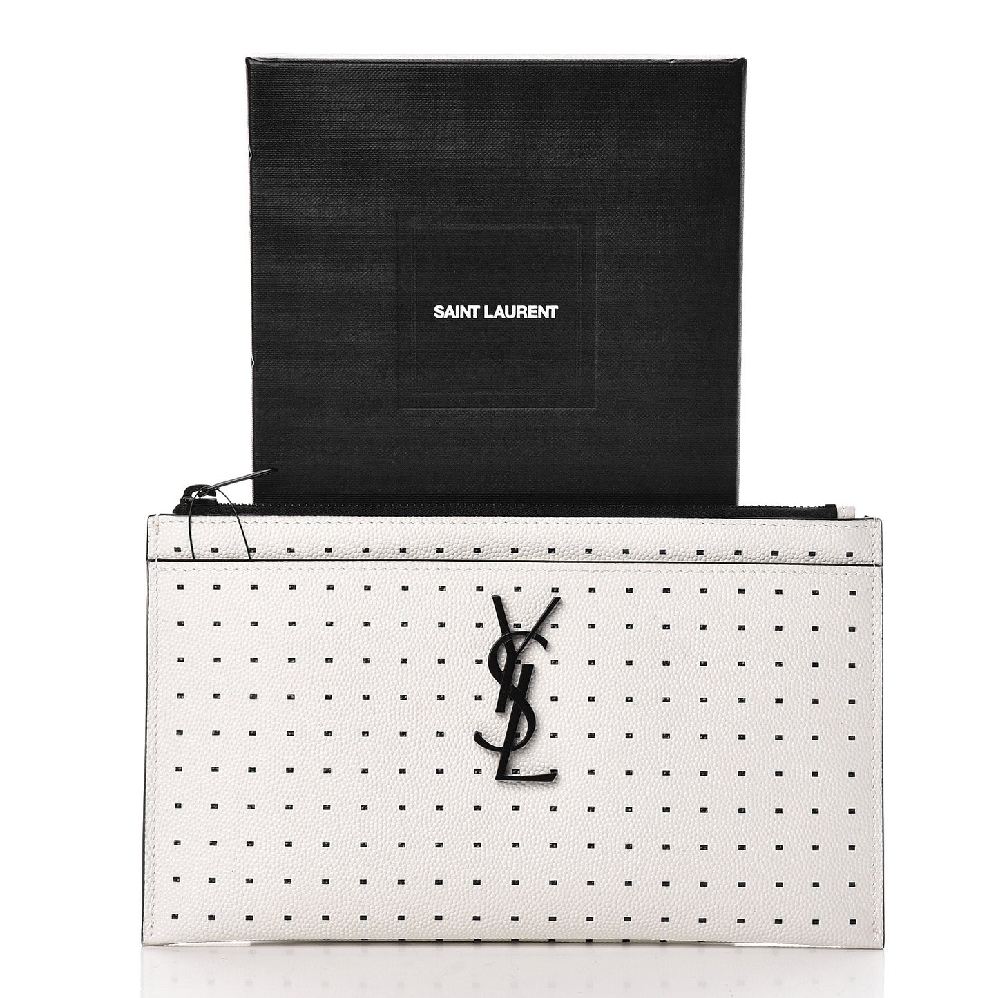 Calfskin Square Dot Zip Bill Pouch White
