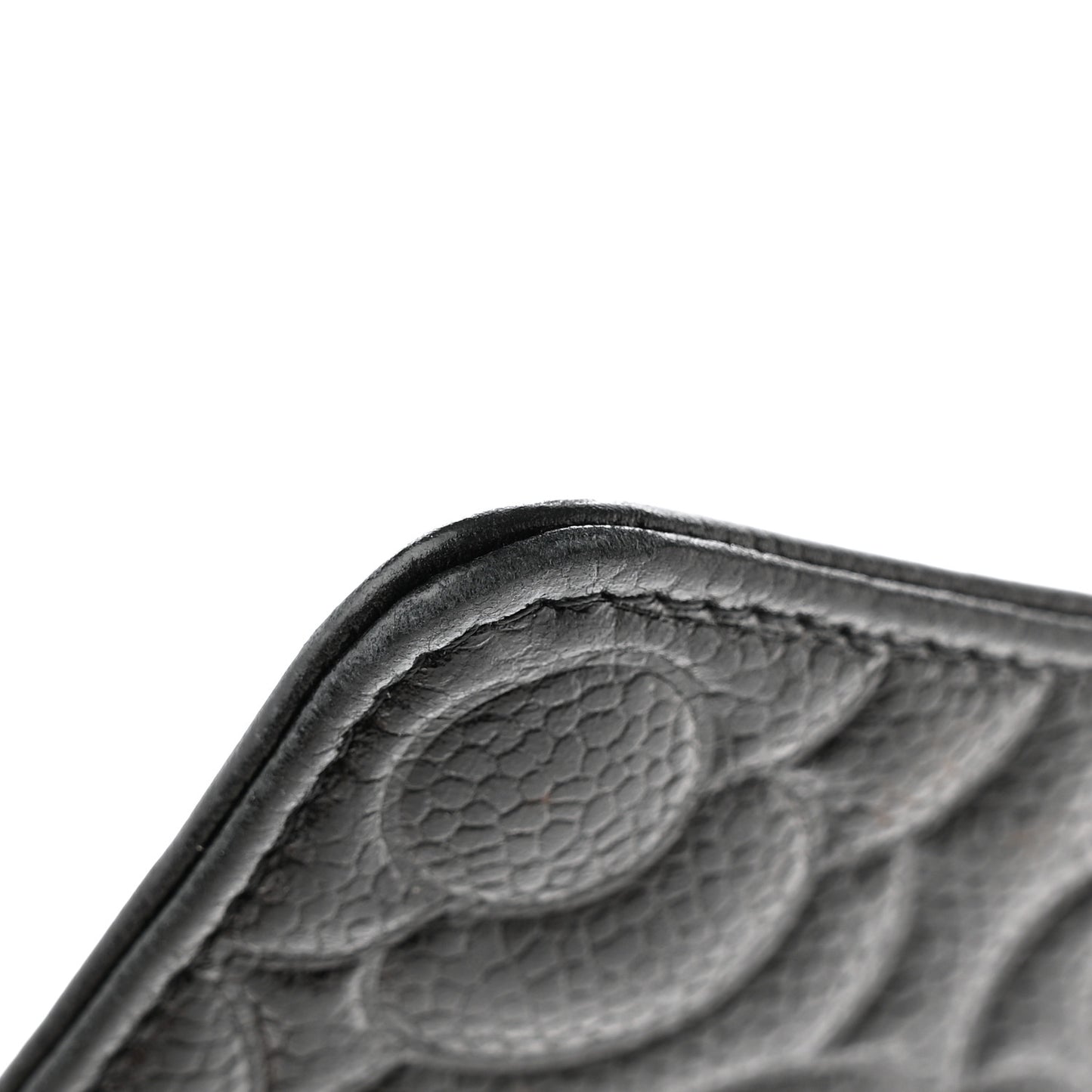 Caviar Camellia Embossed Classic Flat Wallet Pouch Black