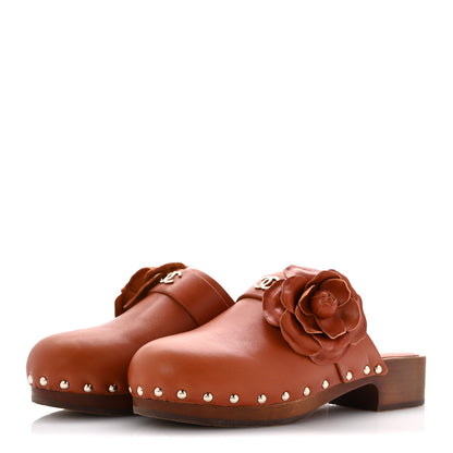 Chanel Calfskin Camellia Clogs 39 Dark Orange 4 of 11