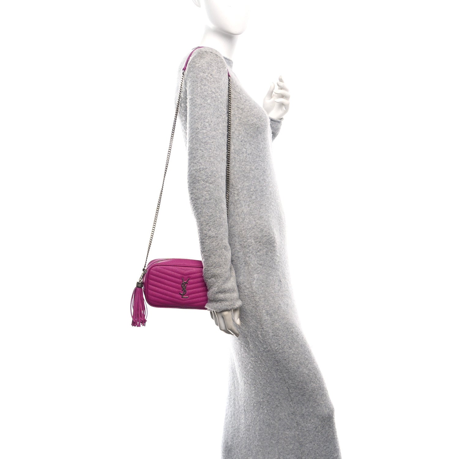 Saint Laurent Grain De Poudre Matelasse Monogram Mini Lou Camera Bag Fuxia Electrique 2 of 10