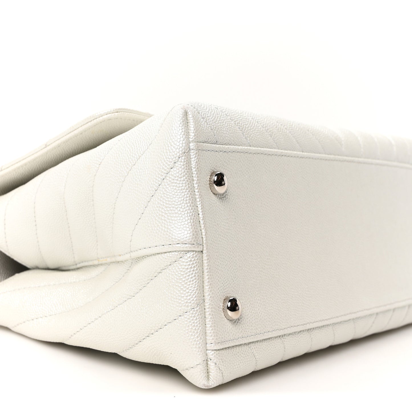 Iridescent Caviar Chevron Quilted Small Coco Handle Flap White