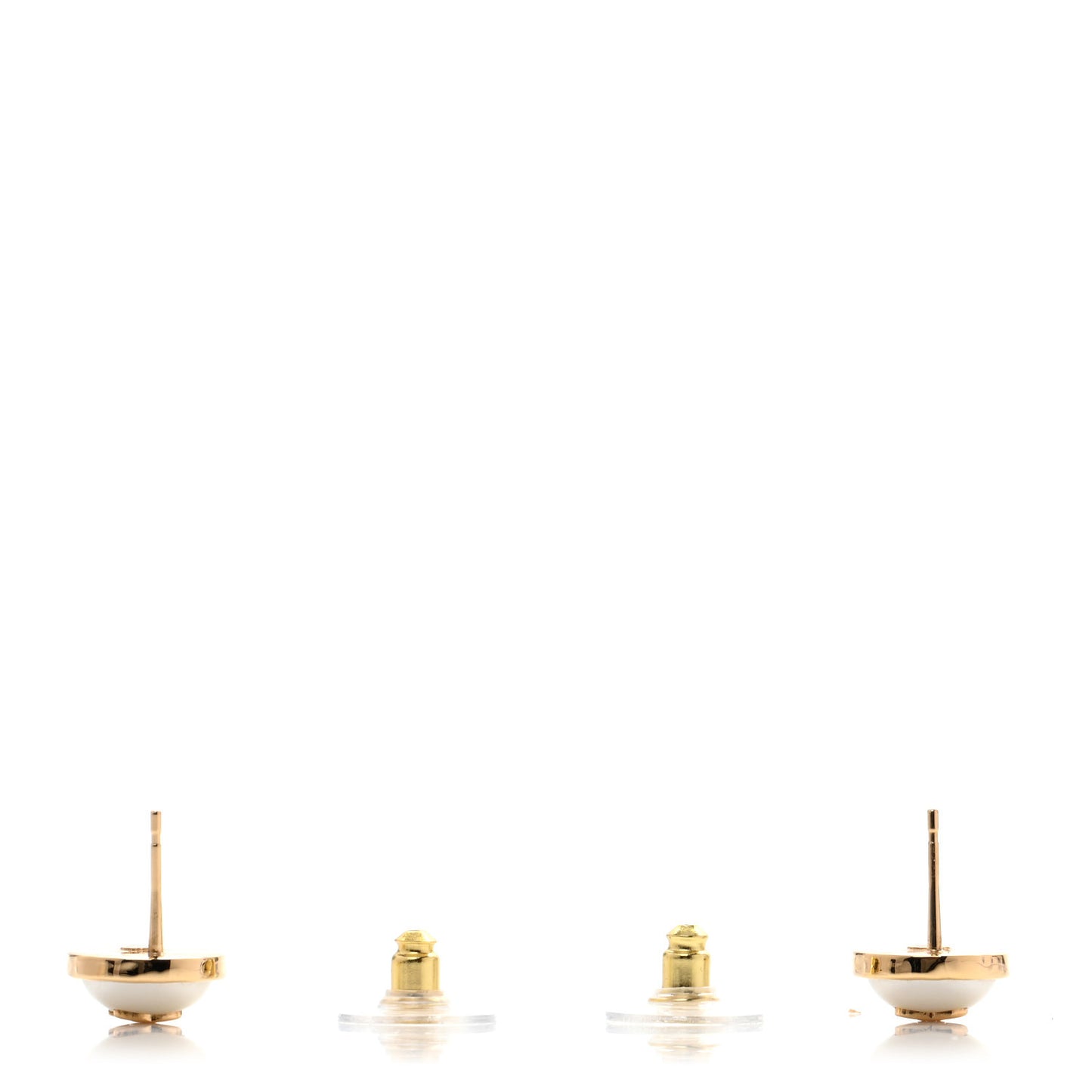 Resin Metal CC Stud Earrings Gold Pearly White