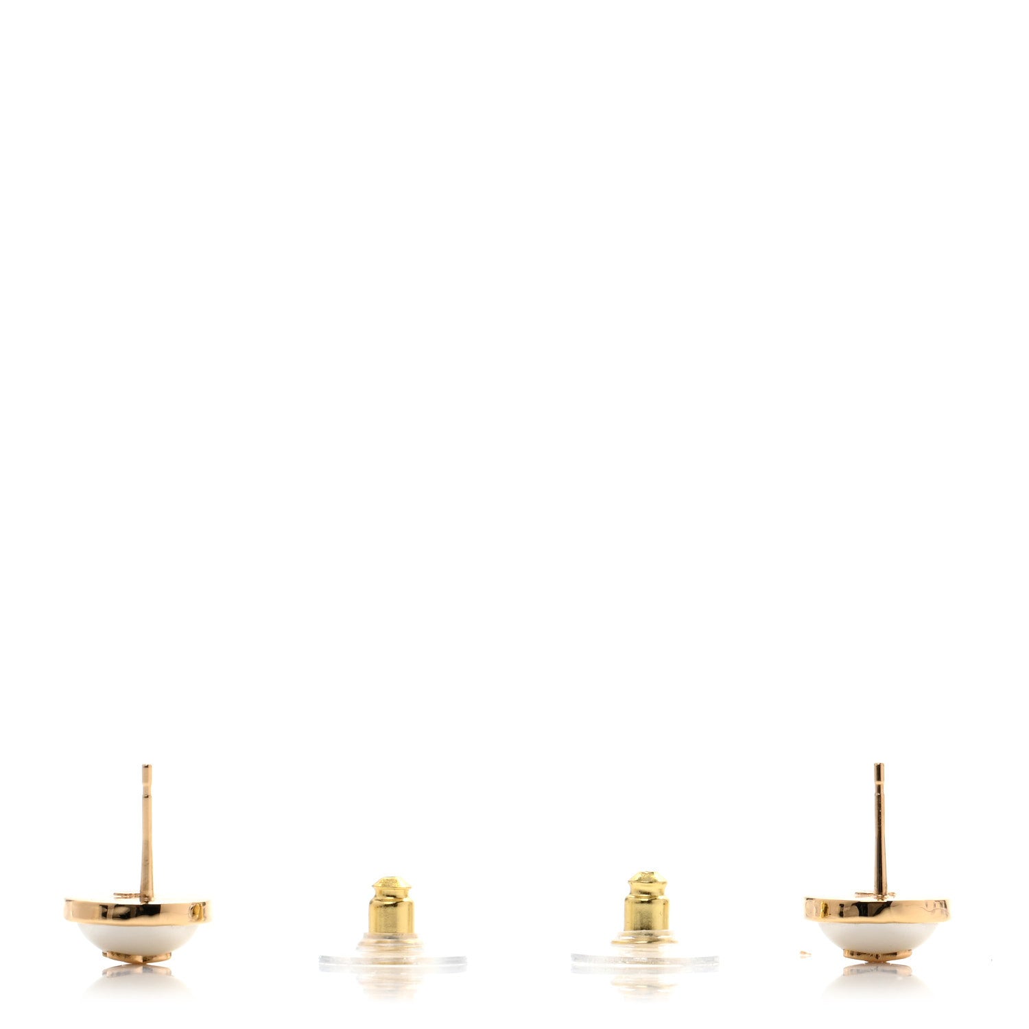 Chanel Resin Metal CC Stud Earrings Gold Pearly White 3 of 5