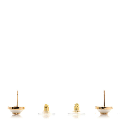 Chanel Resin Metal CC Stud Earrings Gold Pearly White 3 of 5