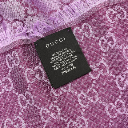 Gucci Wool Silk Monogram GGWeb Fringe Shawl Purple 2 of 3