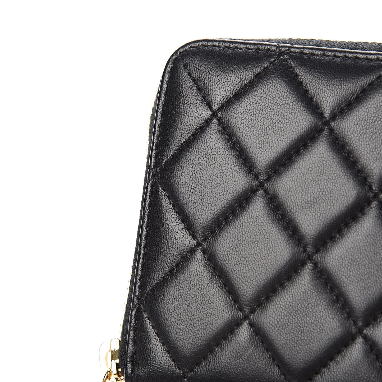 Lambskin Quilted Large Gusset Zip Around Wallet Black