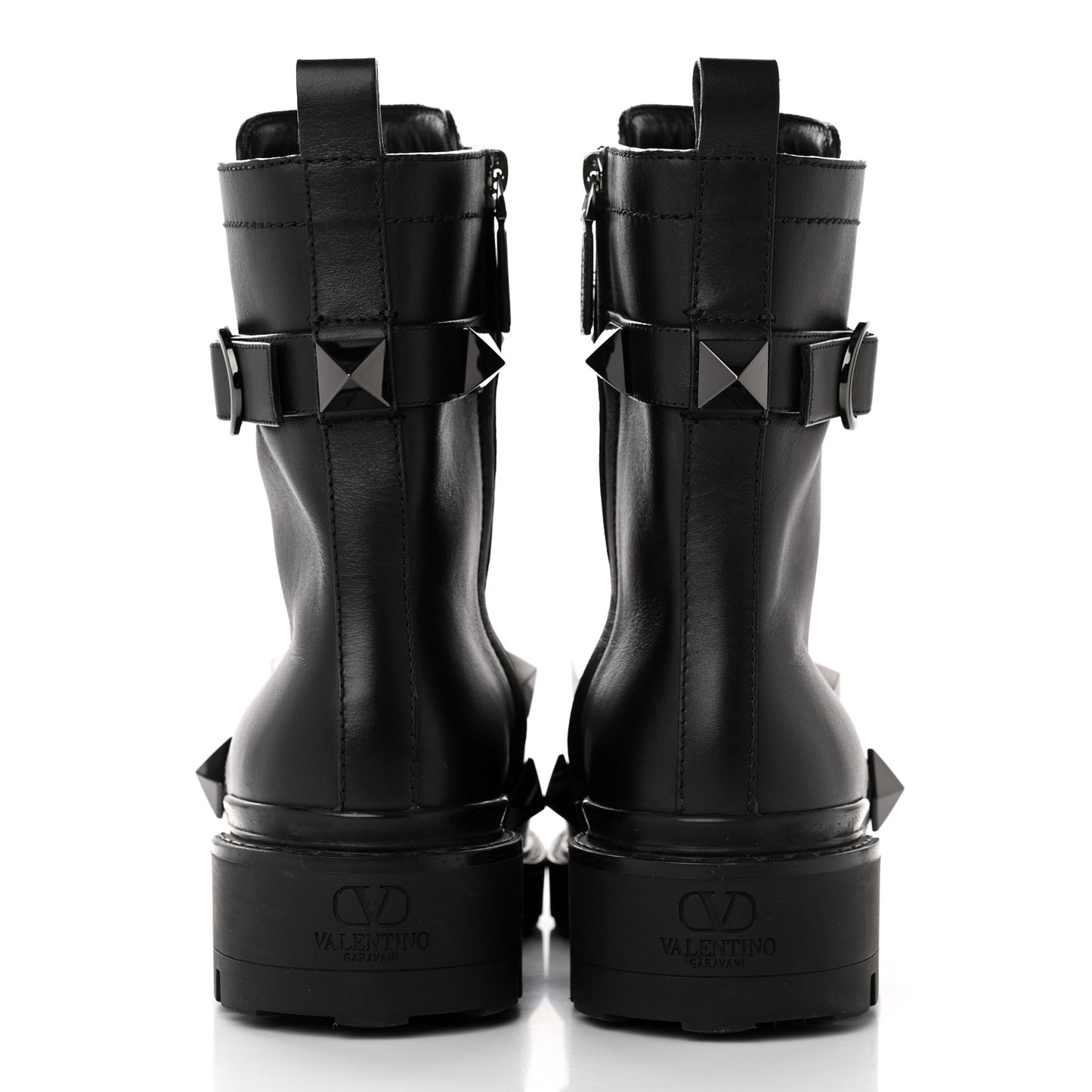 Calfskin Tonal Roman Stud 20/40mm Combat Boots 39 Black