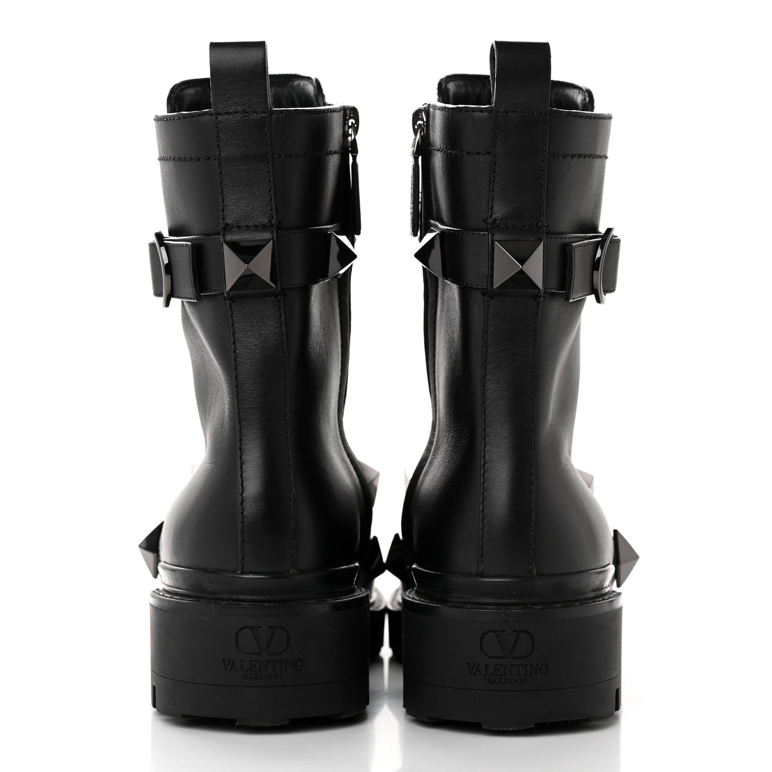 Valentino Garavani Calfskin Tonal Roman Stud 20/40mm Combat Boots 39 Black 5 of 17