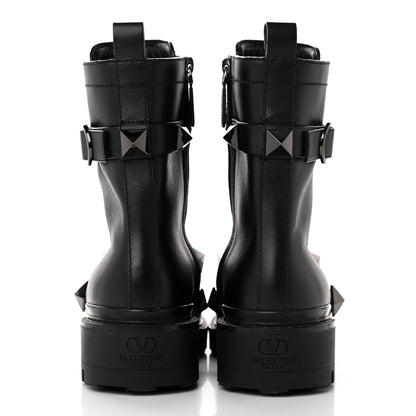 Valentino Garavani Calfskin Tonal Roman Stud 20/40mm Combat Boots 39 Black 5 of 17