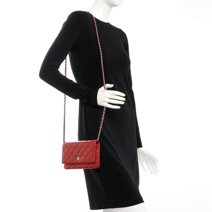 Chanel Lambskin Quilted Wallet On Chain WOC Red 2 of 9