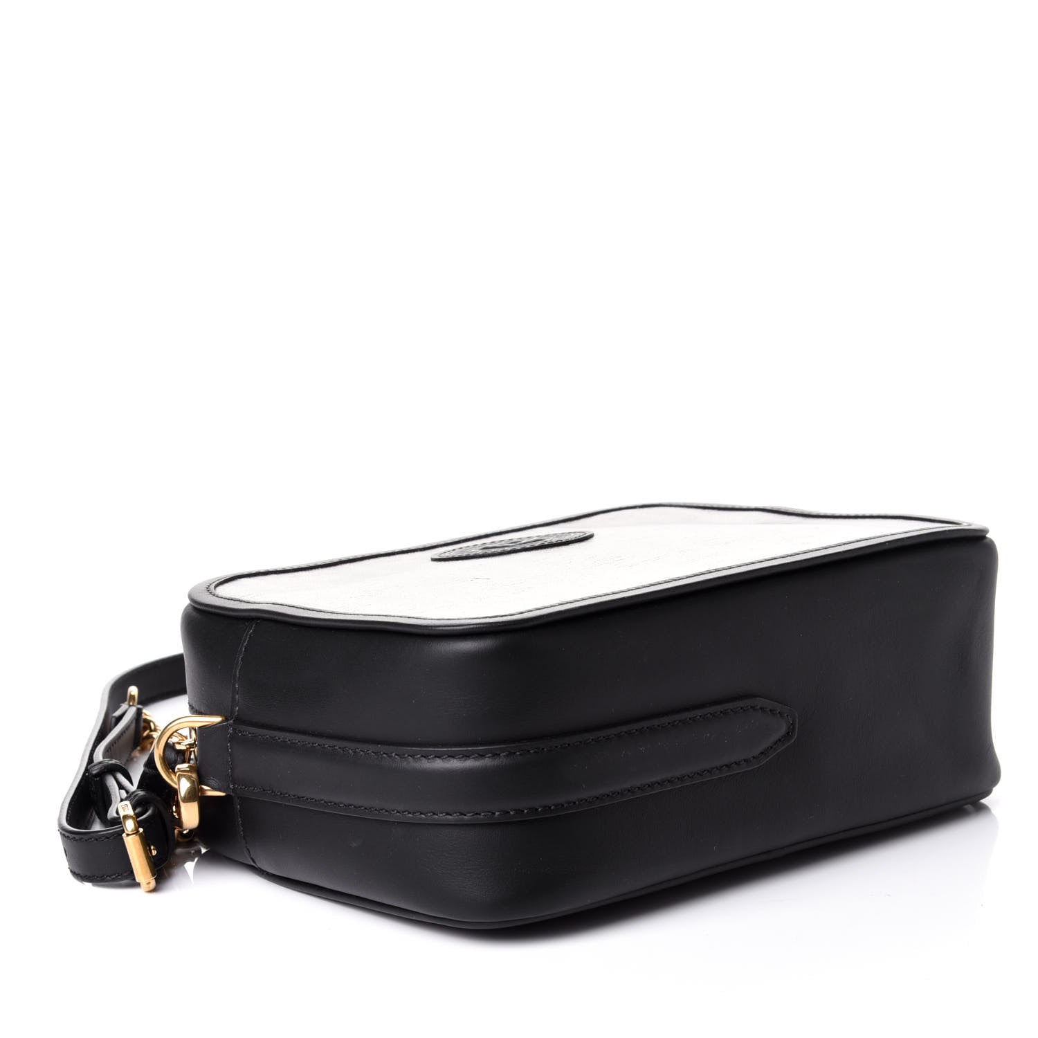 Fendi Glazed Fabric Vitello Century FF 1974 Stamp Patch Camera Case Mogano Panna Black 4 of 11