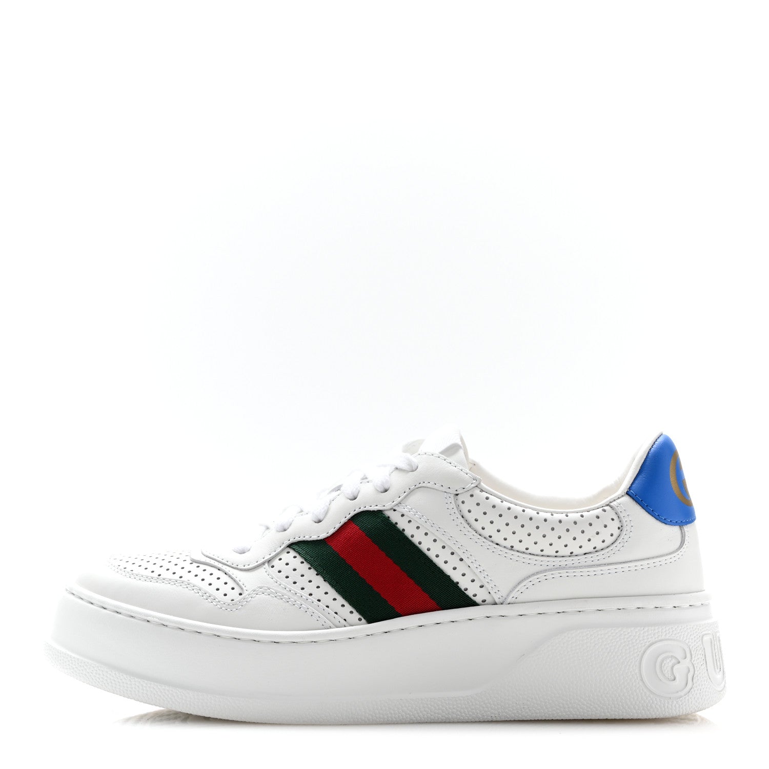 Gucci Calfskin Web Perforated Womens Platform 55mm Sneakers 38.5 White Bright Splash 1 of 9