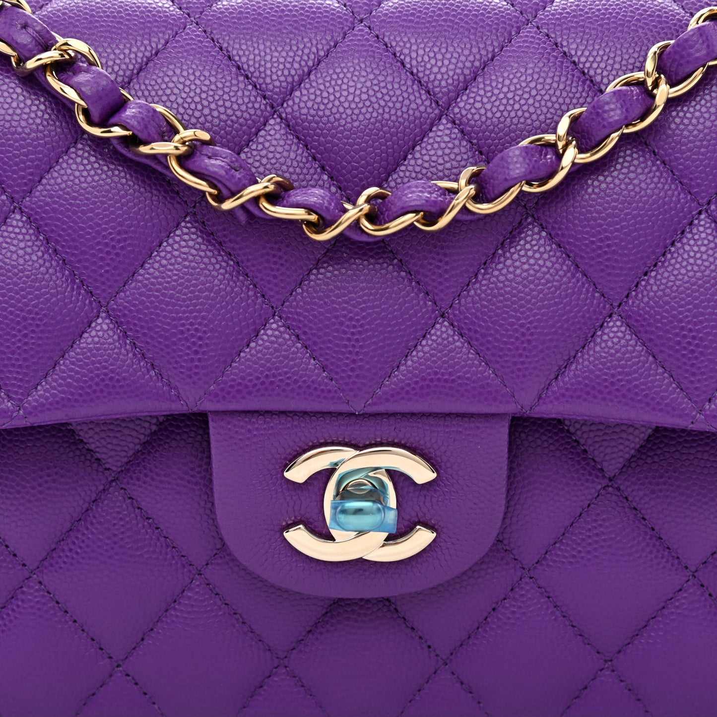 Caviar Quilted Small Double Flap Dark Purple