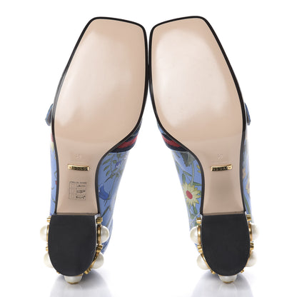 Gucci Apollo Calfskin Web Pearl New Flora Peyton 75mm Loafer Pumps 41 Azure 5 of 11