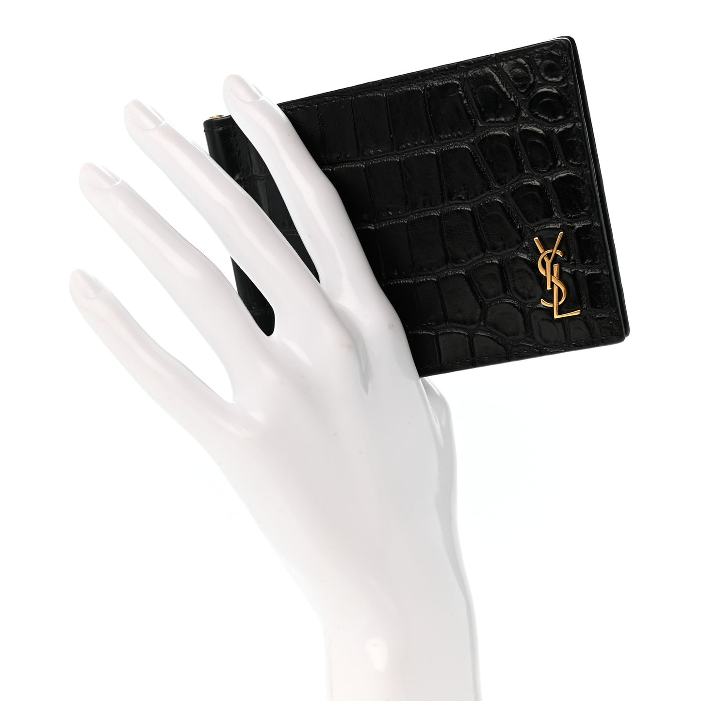 Calfskin Crocodile Embossed Tiny Monogram Bill Clip Wallet Black