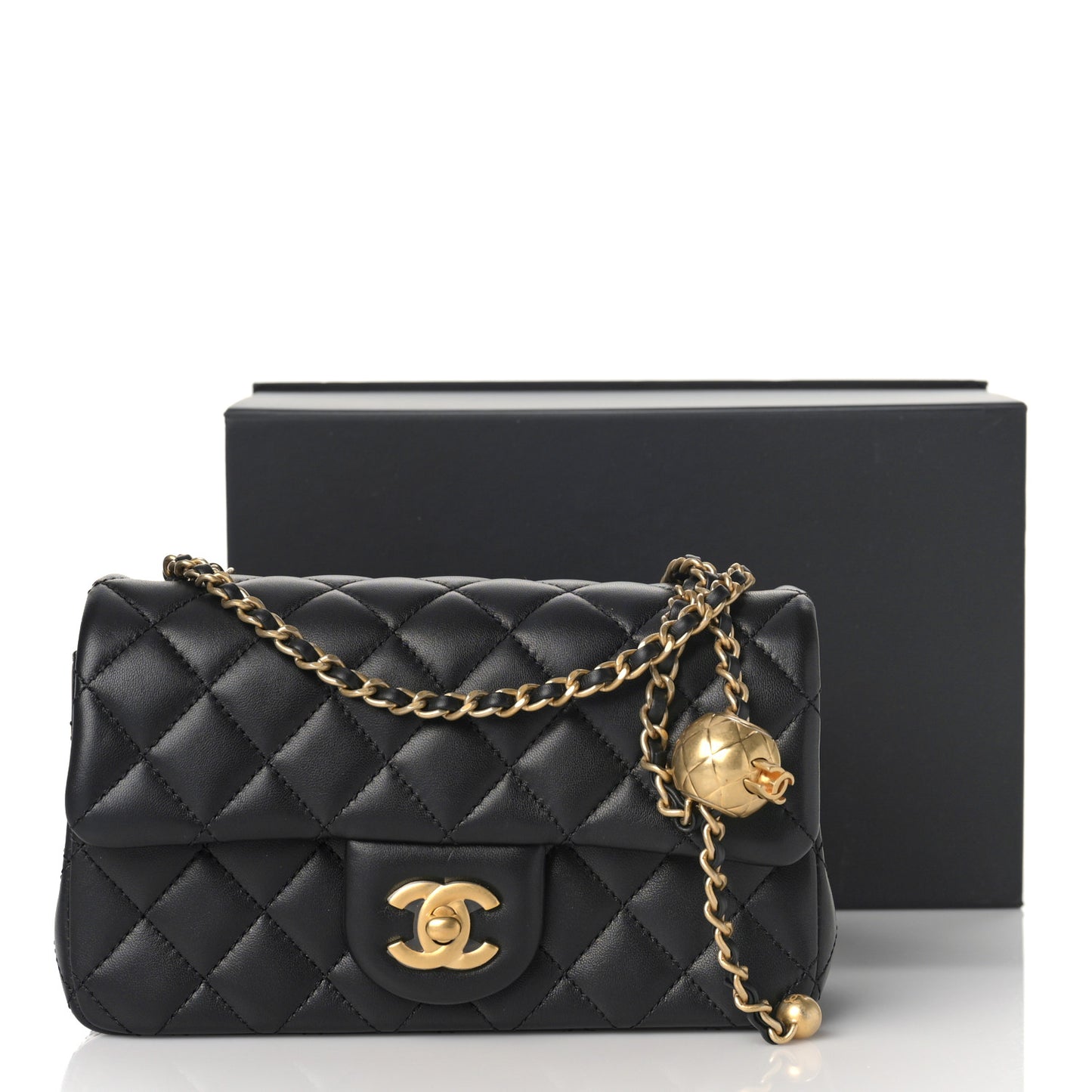 Lambskin Quilted Mini Rectangular Pearl Crush Flap Black