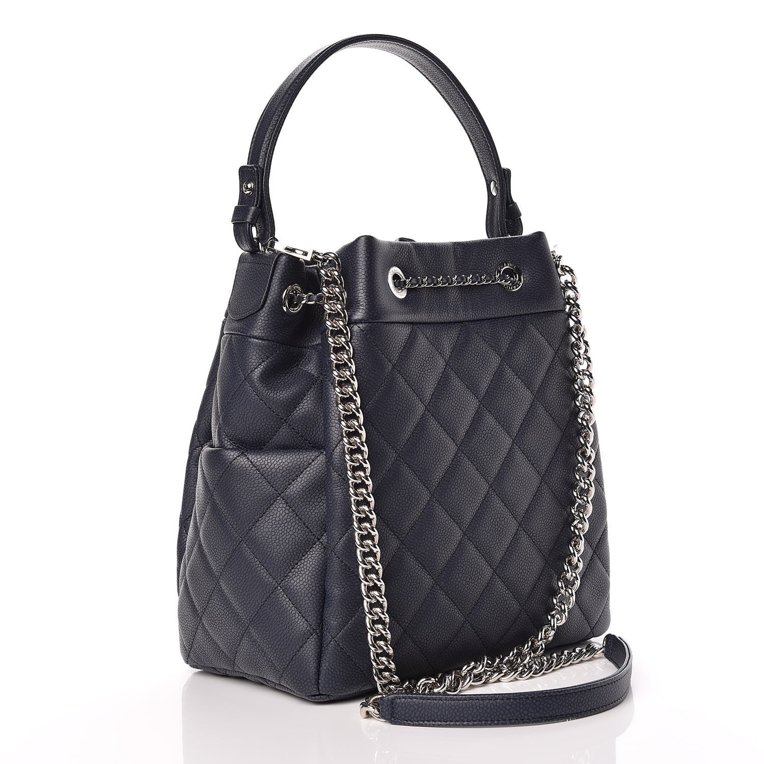 Chanel Grained Calfskin Quilted Medium Chain Bucket Bag Blue 3 of 10