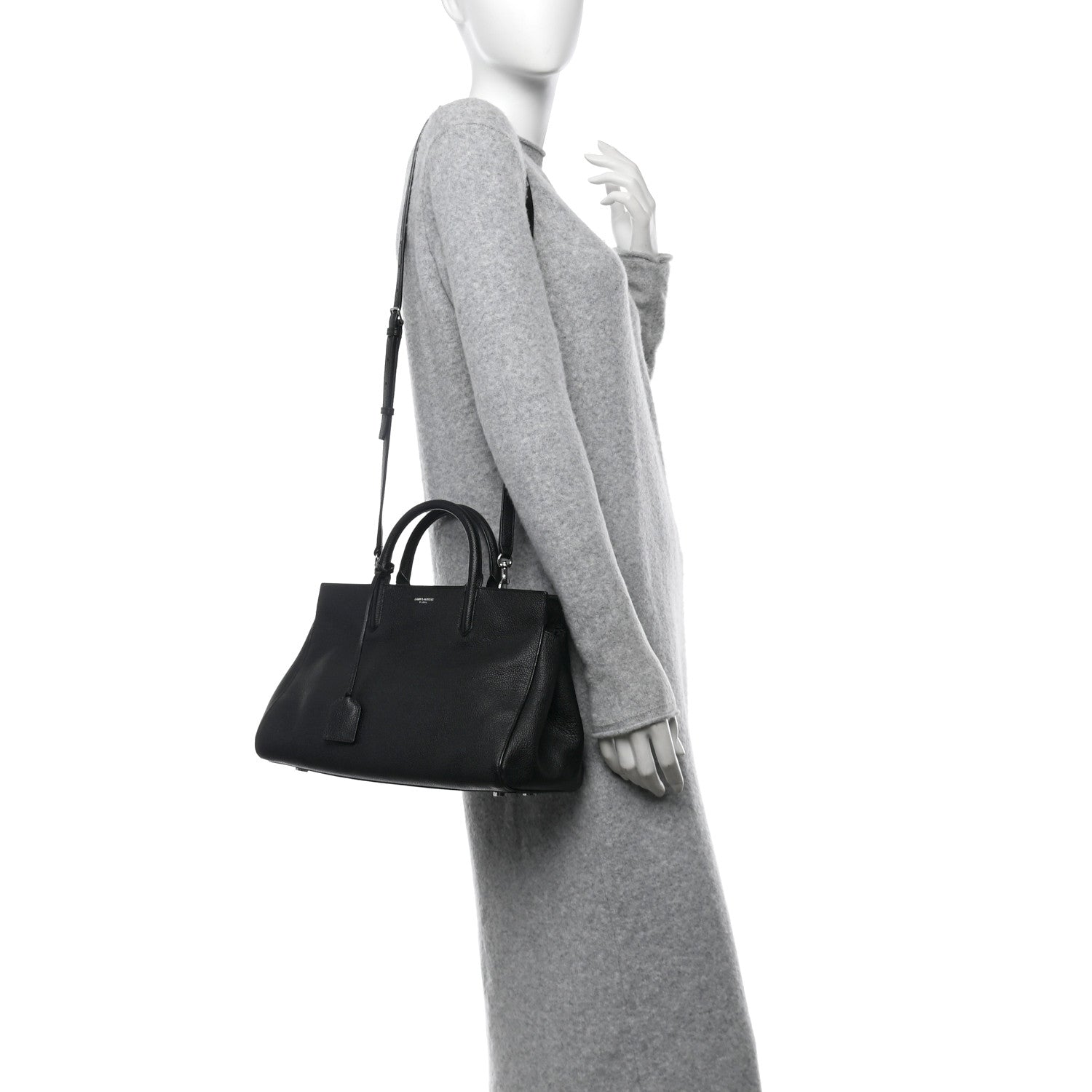 Saint Laurent Grained Calfskin Small Cabas Rive Gauche Black 2 of 12