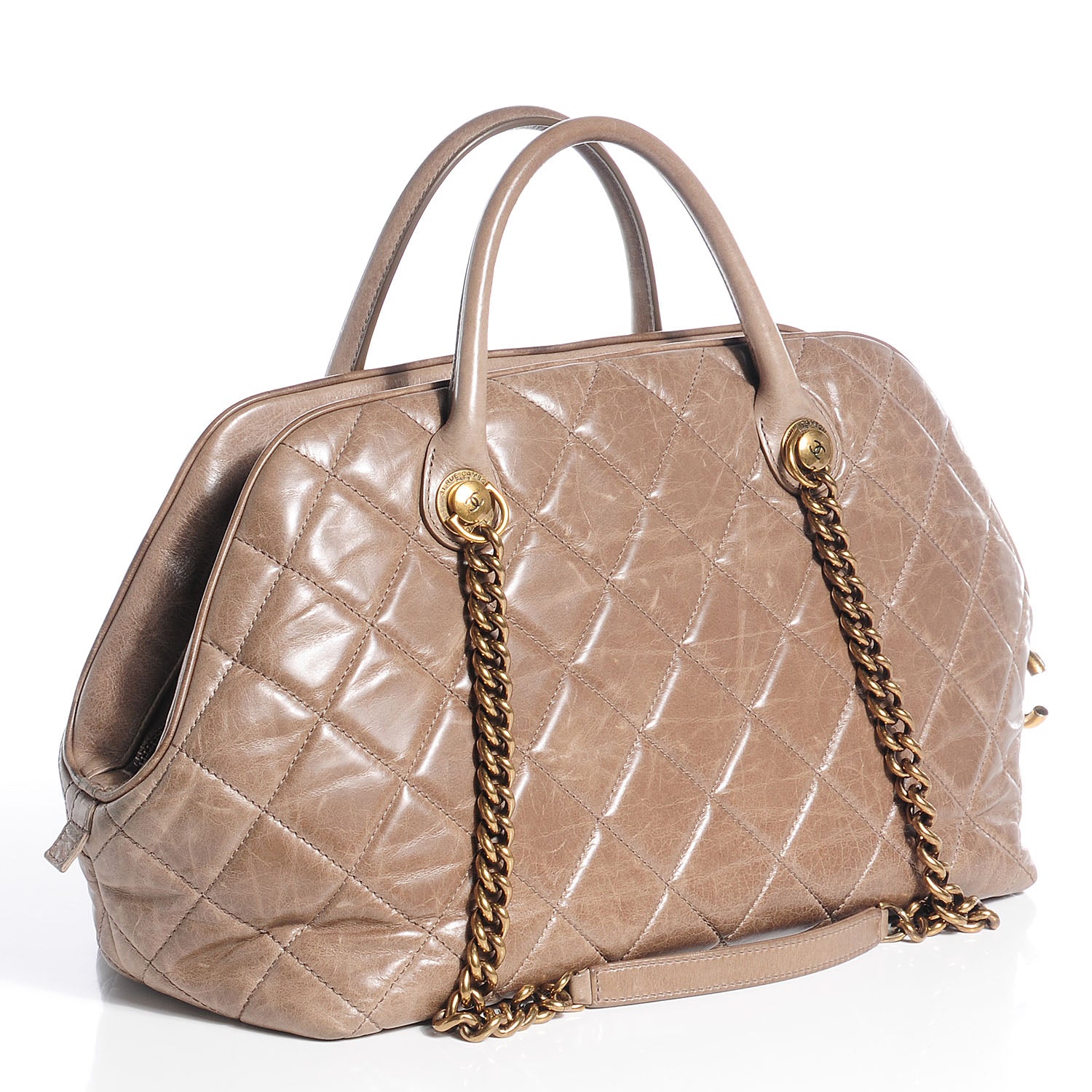 Chanel Calfskin Quilted Castle Rock Bowling Bag Grey 3 of 8