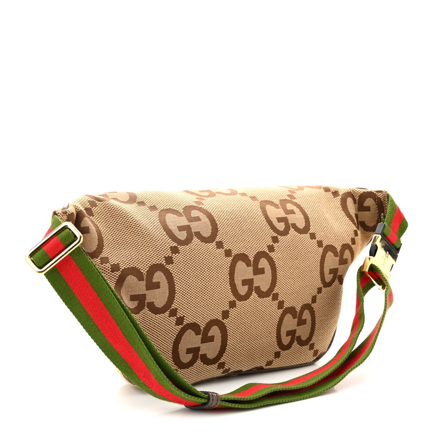 Gucci Monogram Jumbo GG Textured Dollar Calfskin Web Belt Bag Camel Ebony New Acero 3 of 10