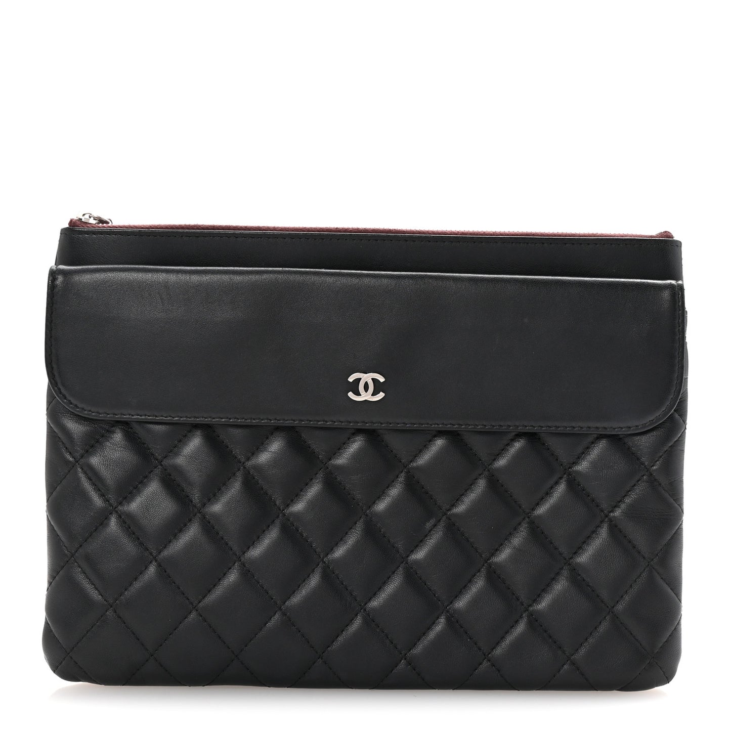 Lambskin Quilted Medium Flap Cosmetic Case Black