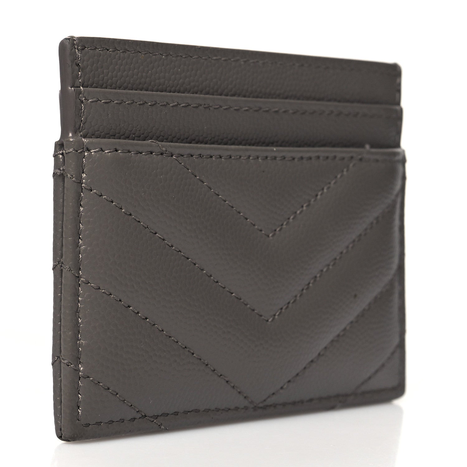 Saint Laurent Grain De Poudre Matelasse Chevron Monogram Credit Card Case Fog 3 of 11