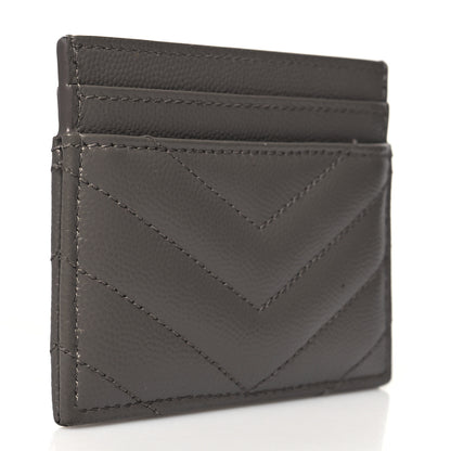 Saint Laurent Grain De Poudre Matelasse Chevron Monogram Credit Card Case Fog 3 of 11