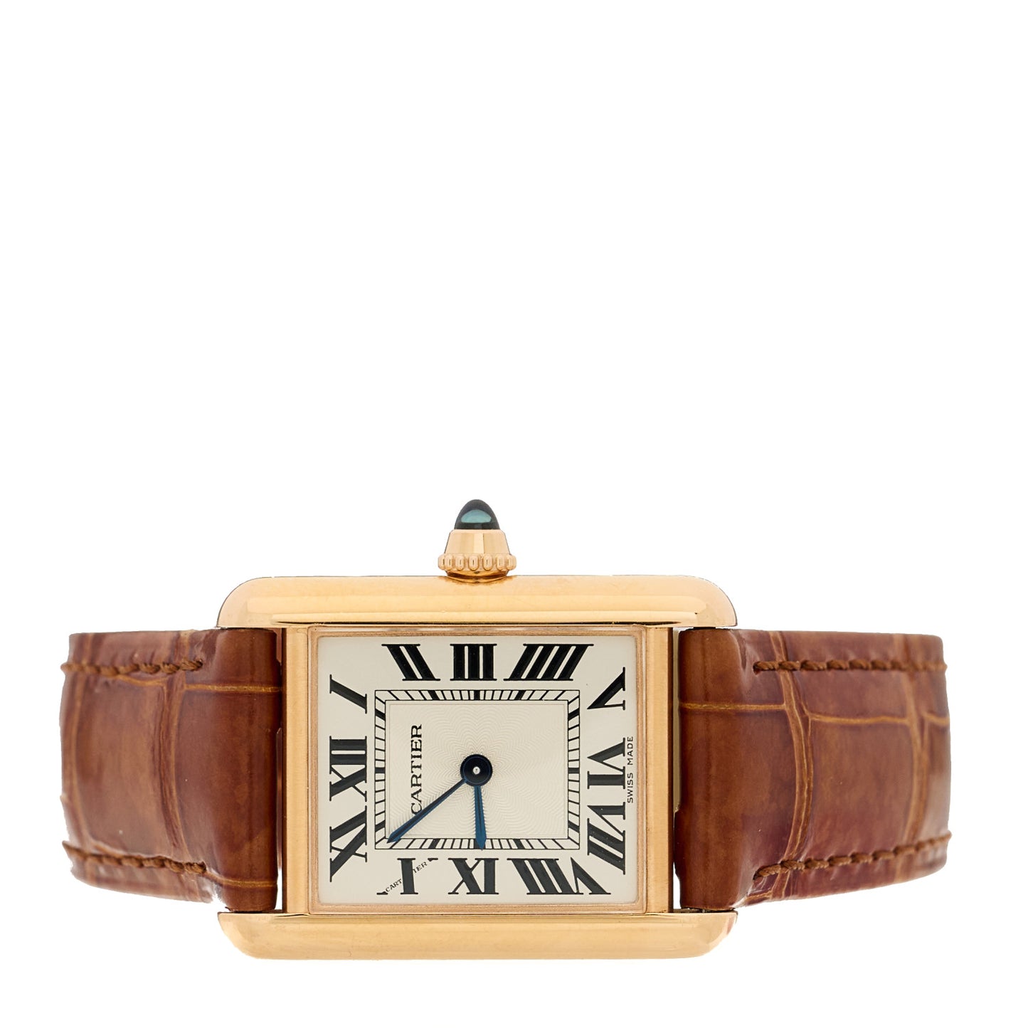 18K Pink Gold Alligator 22mm Tank Louis Manual Winding Watch Brown