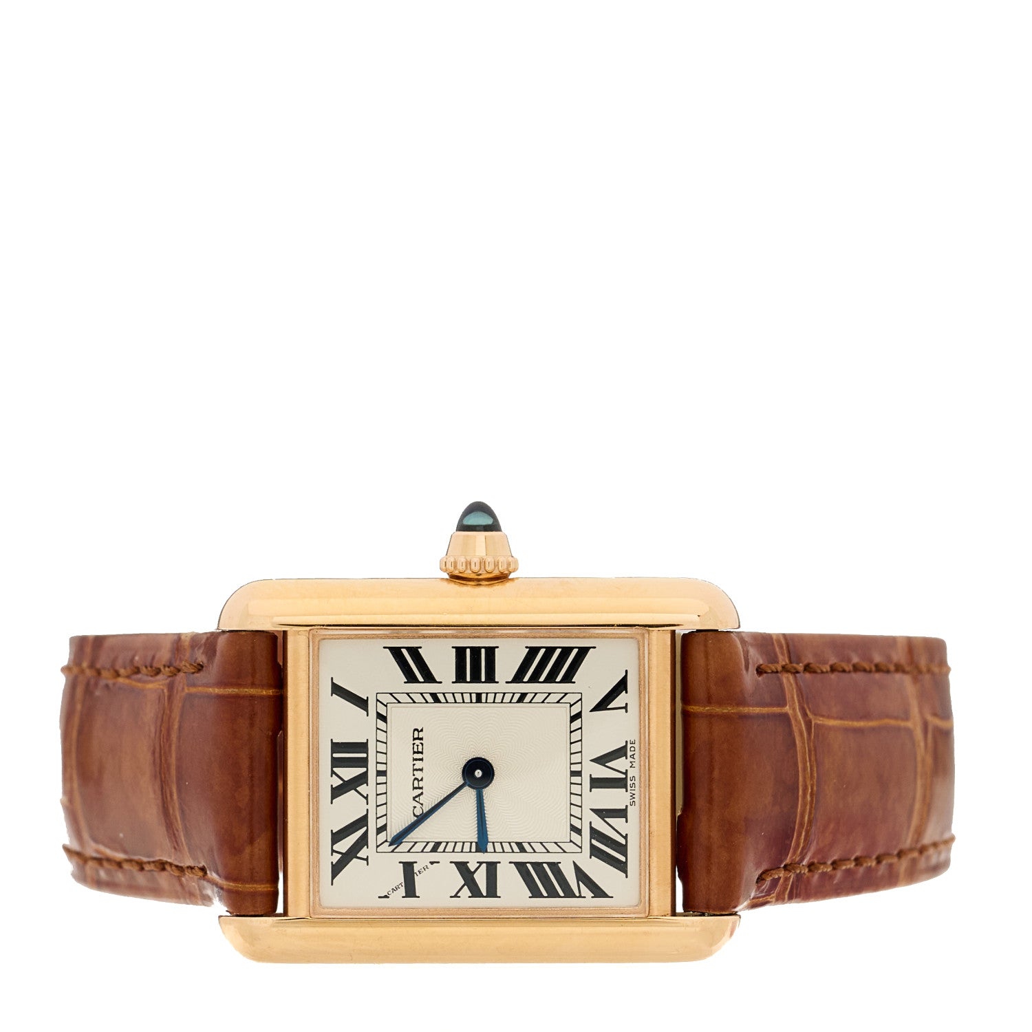 Cartier 18K Pink Gold Alligator 22mm Tank Louis Manual Winding Watch Brown 2 of 5
