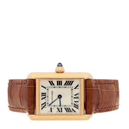 Cartier 18K Pink Gold Alligator 22mm Tank Louis Manual Winding Watch Brown 2 of 5