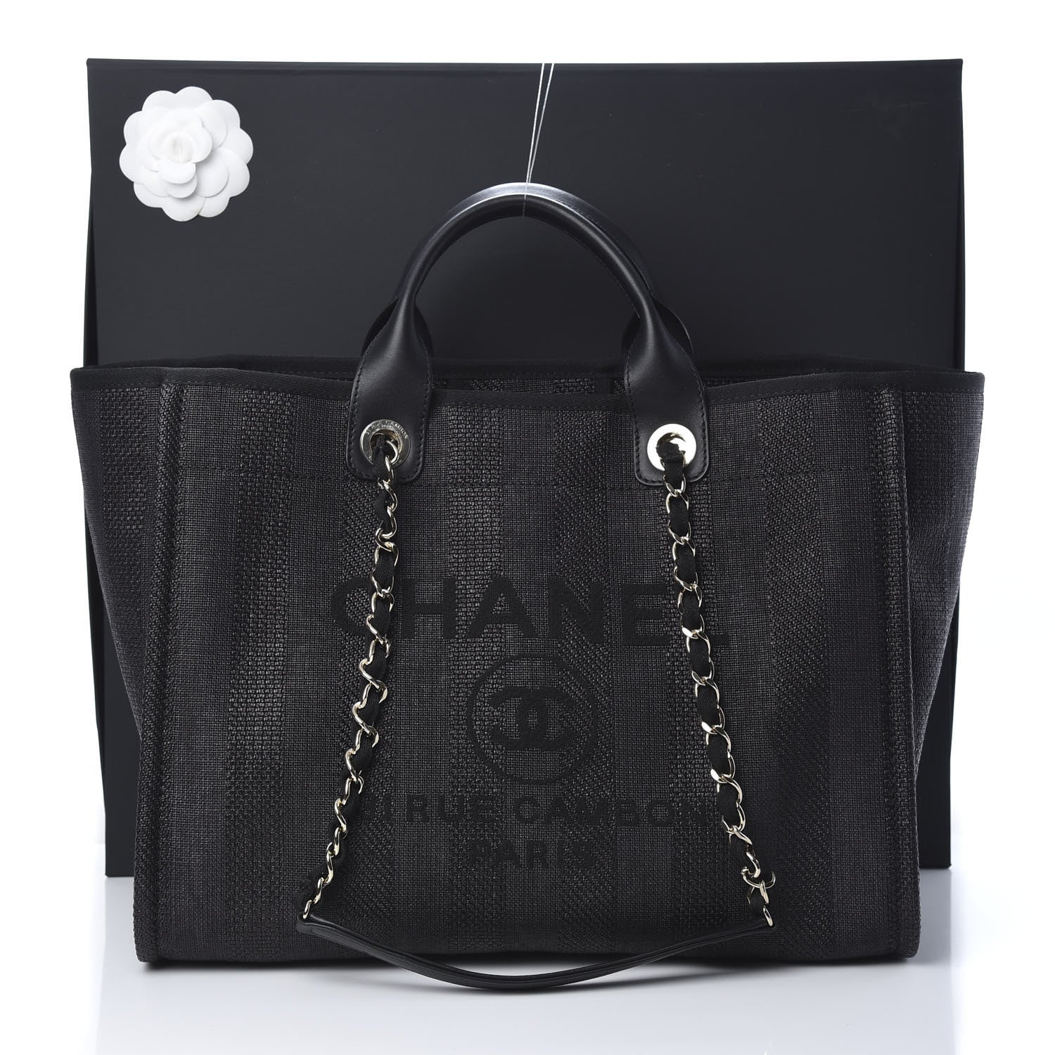 Chanel Mixed Fibers Calfskin Striped Medium Deauville Tote Black 10 of 10