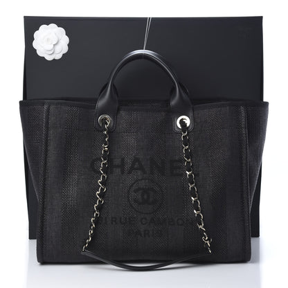 Chanel Mixed Fibers Calfskin Striped Medium Deauville Tote Black 10 of 10