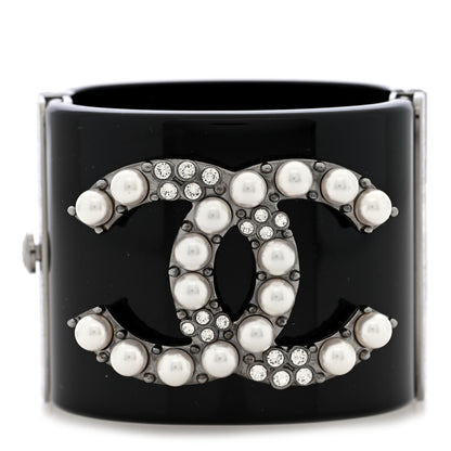 Chanel Resin Crystal Pearl CC Cuff Black 1 of 4