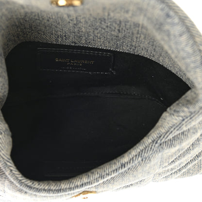 Saint Laurent Denim Quilted Monogram Loulou Puffer Pouch Clutch Blue Gray Light Azur 6 of 8
