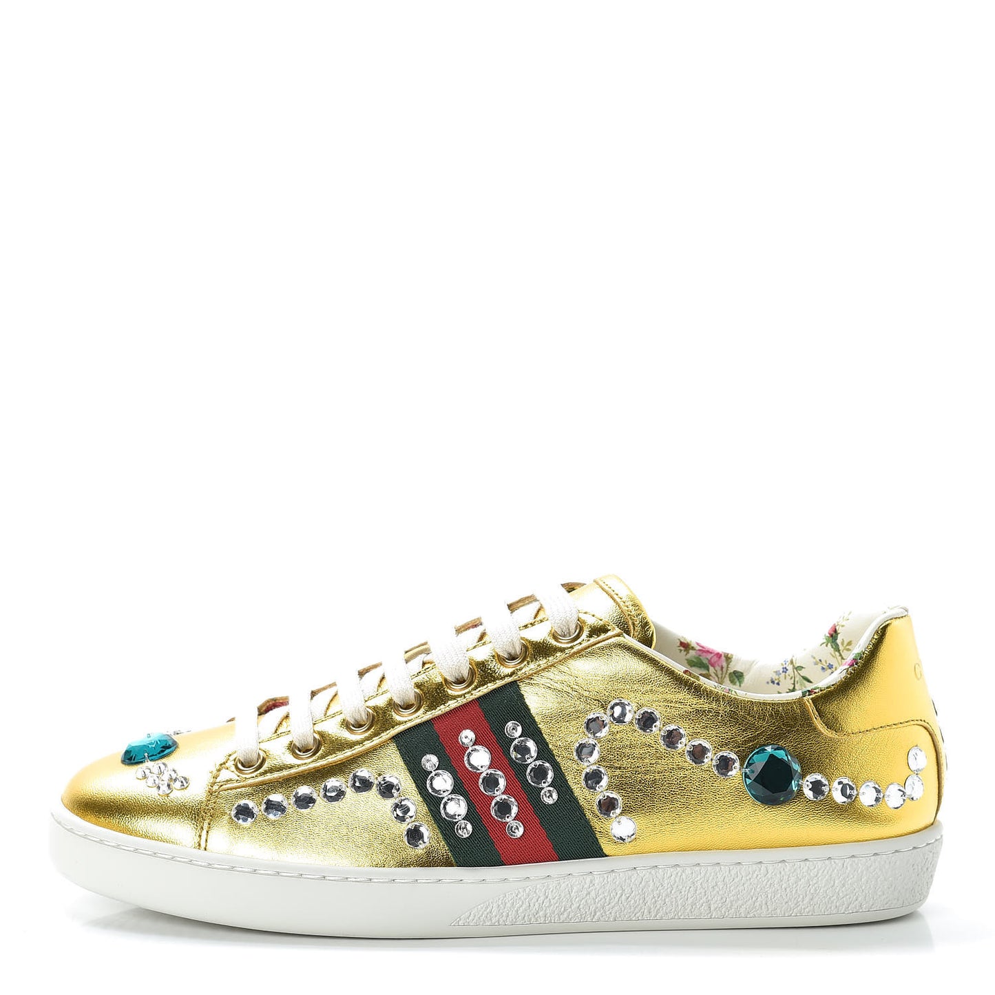 Metallic Nappa Crystal Web Womens Ace Sneakers 38 Oro Vecchio