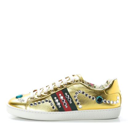 Gucci Metallic Nappa Crystal Web Womens Ace Sneakers 38 Oro Vecchio 1 of 8