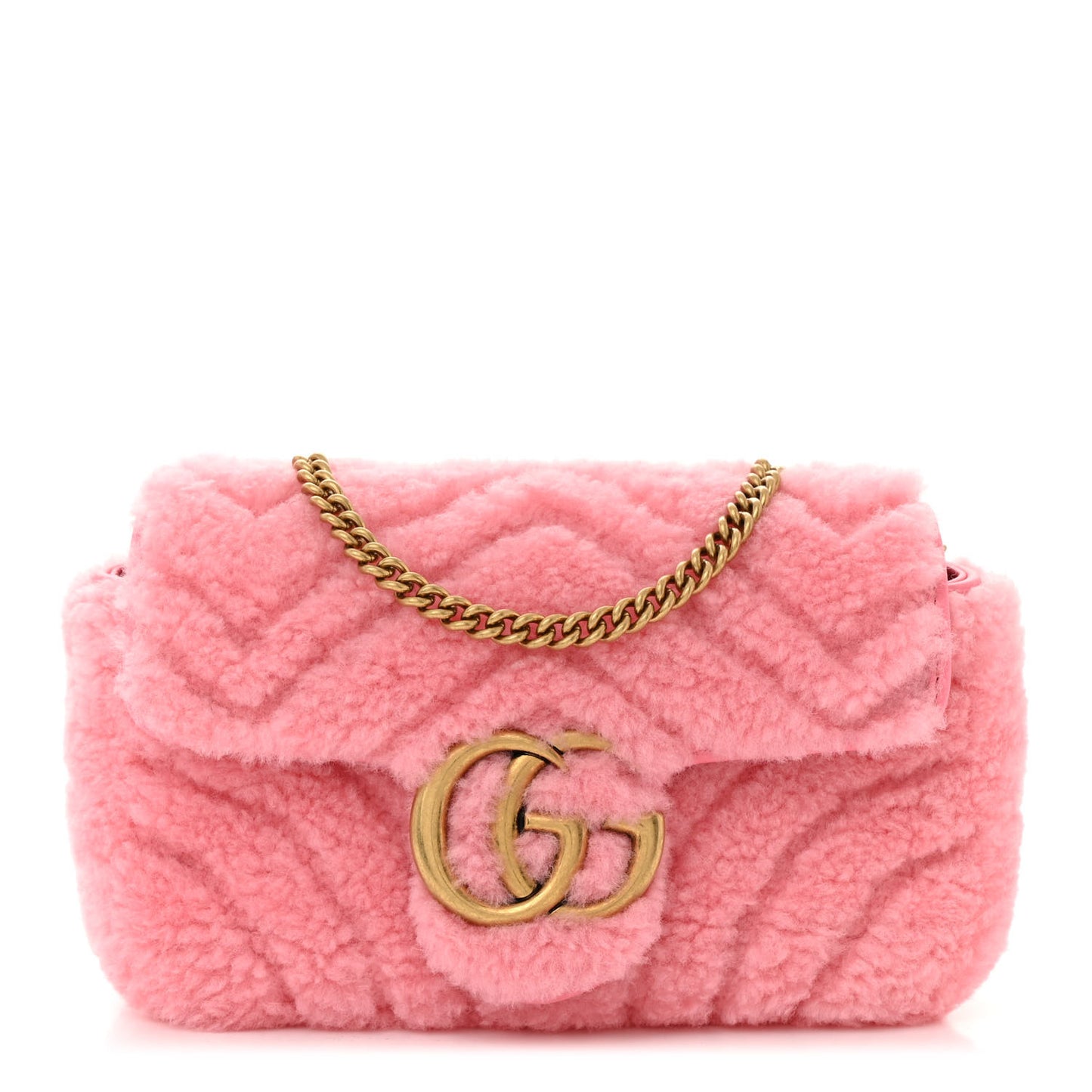 Shearling Matelasse Super Mini GG Marmont Shoulder Bag Lotus Pink