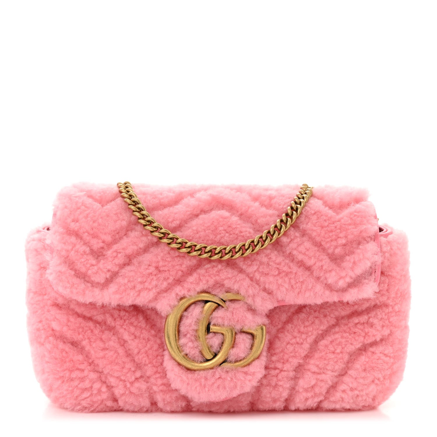 Gucci Shearling Matelasse Super Mini GG Marmont Shoulder Bag Lotus Pink 1 of 10