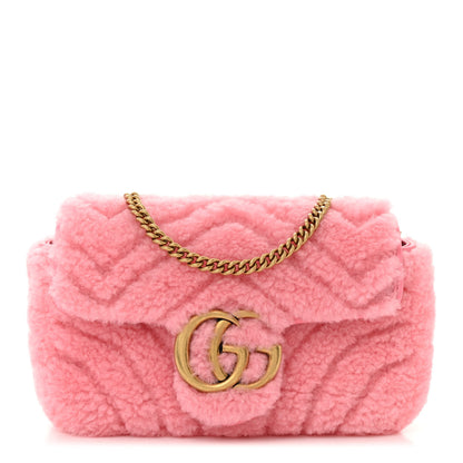 Gucci Shearling Matelasse Super Mini GG Marmont Shoulder Bag Lotus Pink 1 of 10