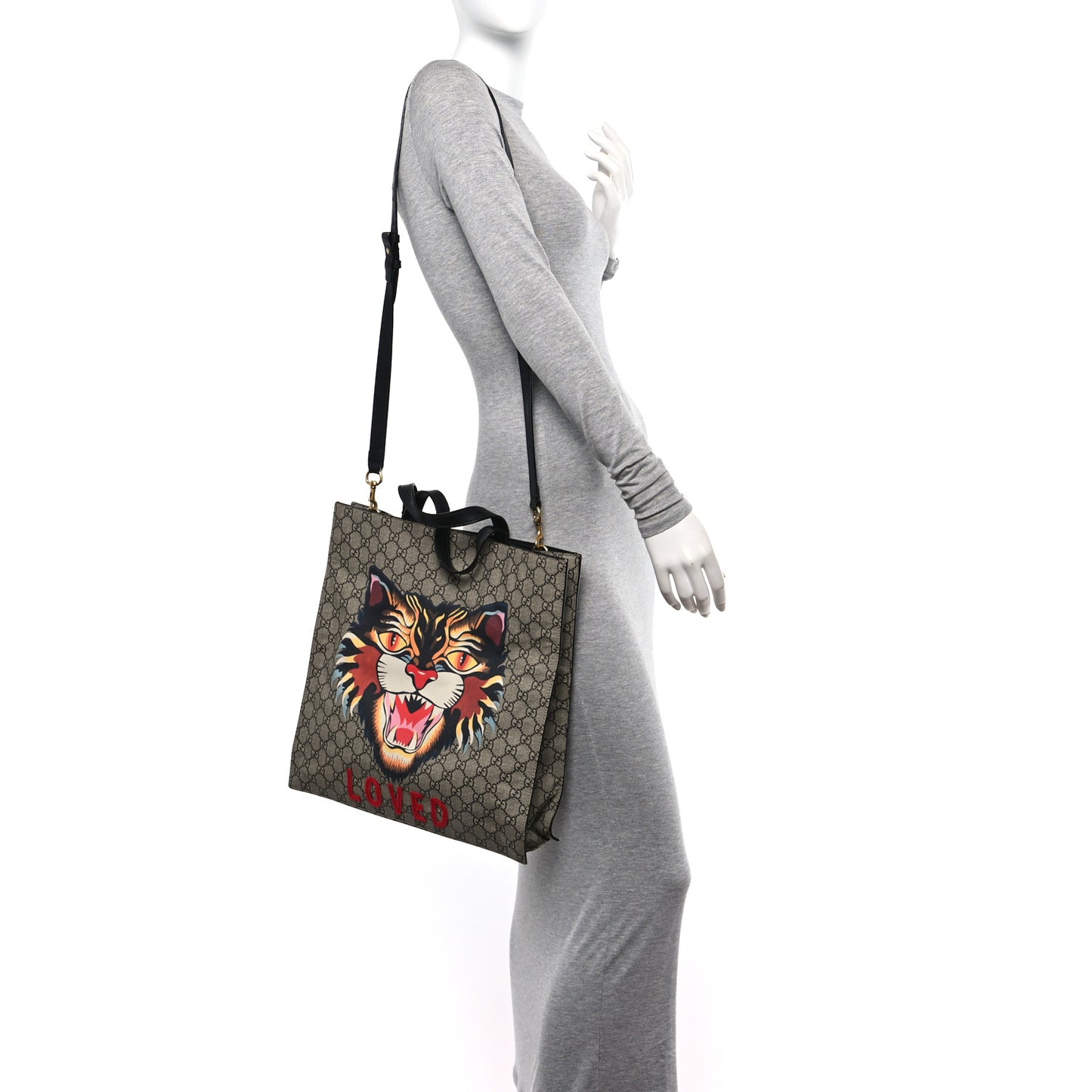 GG Supreme Monogram Angry Cat Vertical Tote