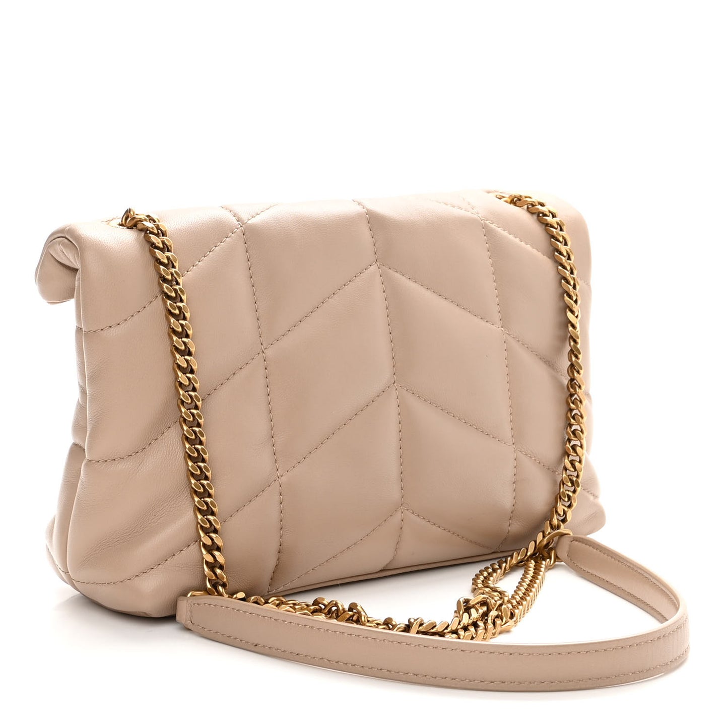 Lambskin Quilted Toy Loulou Puffer Monogram Chain Satchel Dark Beige