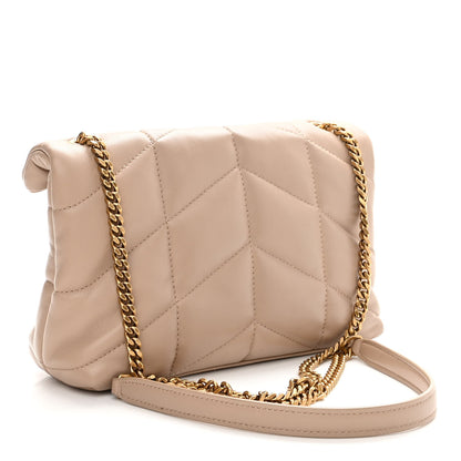 Saint Laurent Lambskin Quilted Toy Loulou Puffer Monogram Chain Satchel Dark Beige 3 of 9
