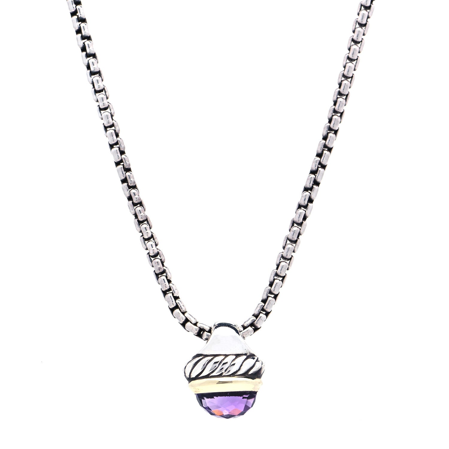 David Yurman Sterling Silver 14K Yellow Gold Amethyst 10mm Acorn Pendant Necklace 1 of 7