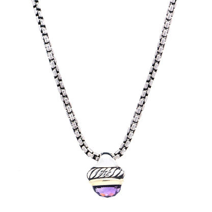 David Yurman Sterling Silver 14K Yellow Gold Amethyst 10mm Acorn Pendant Necklace 1 of 7