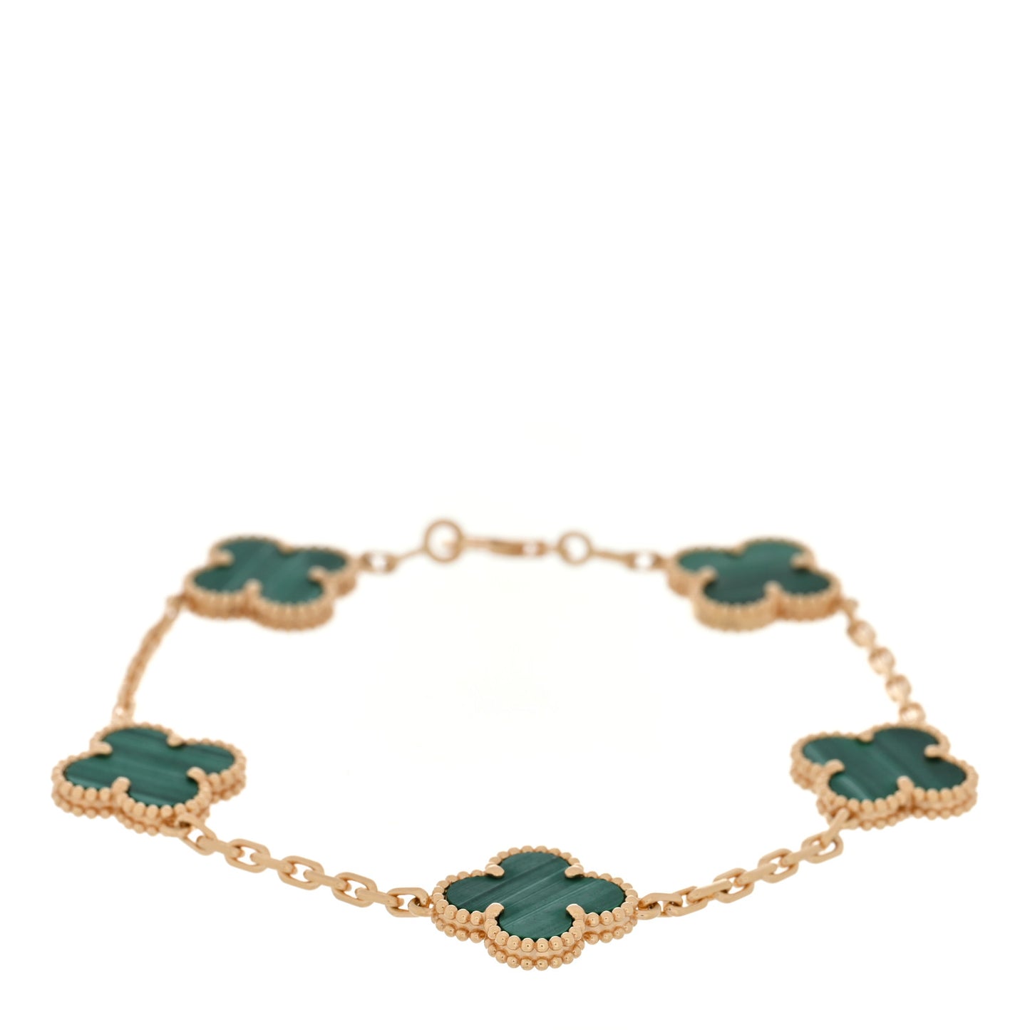 18K Yellow Gold Malachite 5 Motifs Vintage Alhambra Bracelet