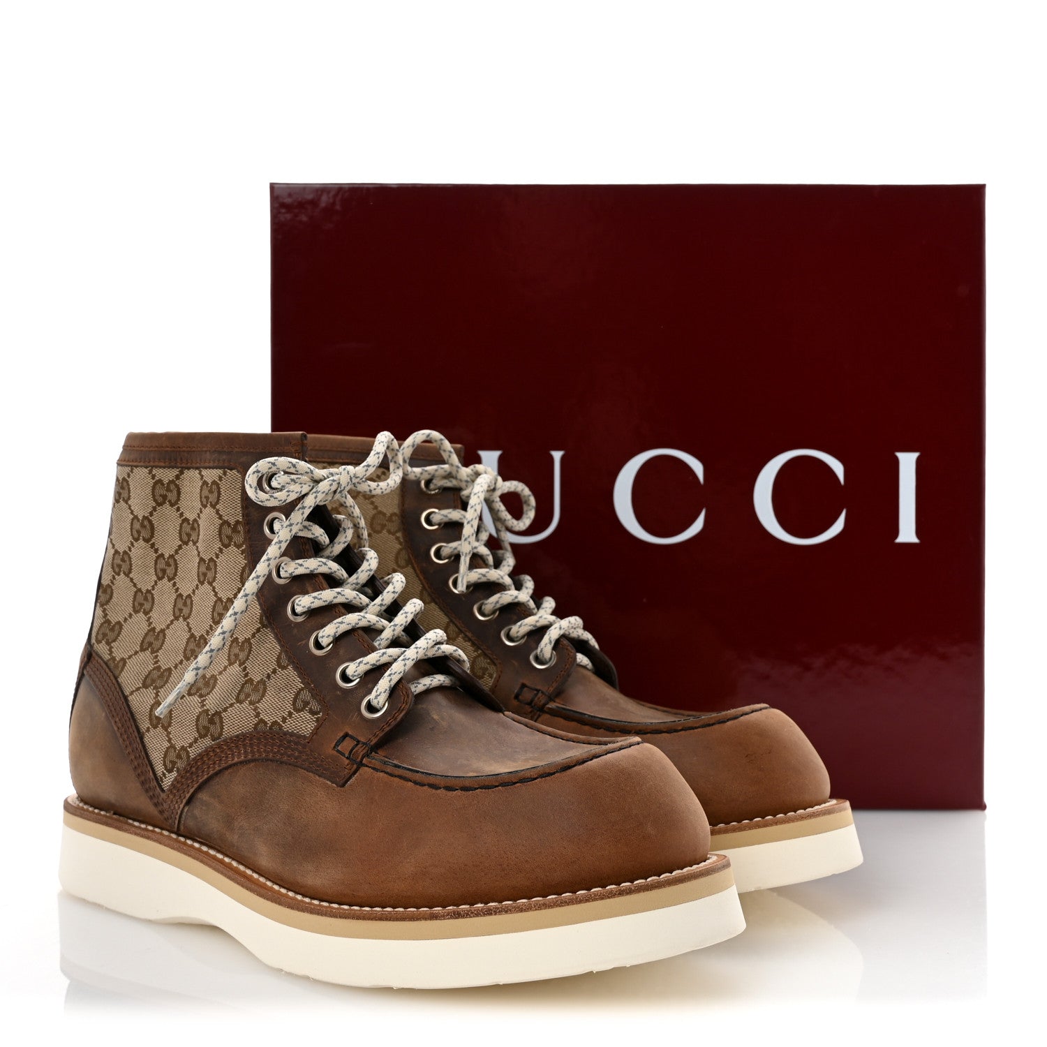Gucci Garrett Calfskin Monogram Mens Ala Boots 10.5 Beige Ebony Cuir 10 of 10