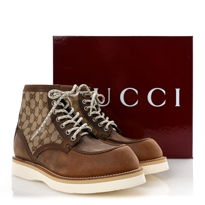Gucci Garrett Calfskin Monogram Mens Ala Boots 10.5 Beige Ebony Cuir 10 of 10