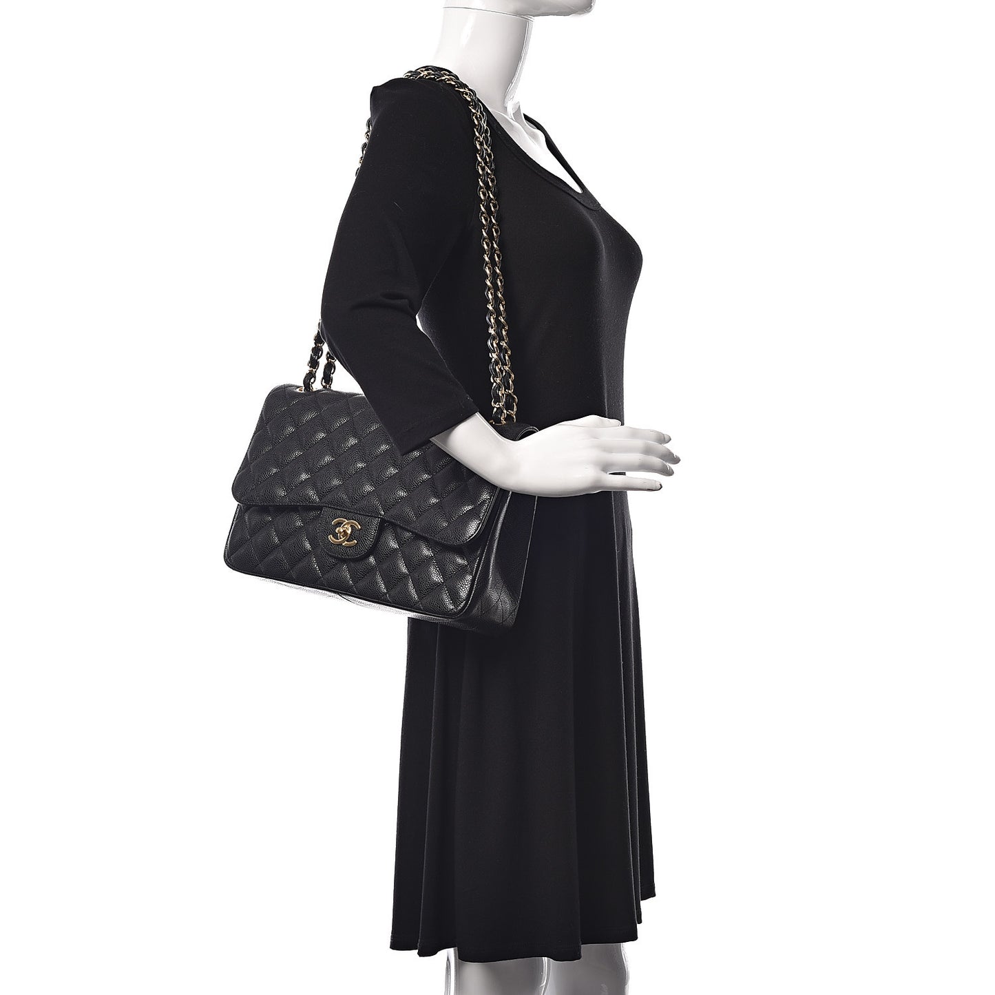 Caviar Quilted Jumbo Double Flap Black