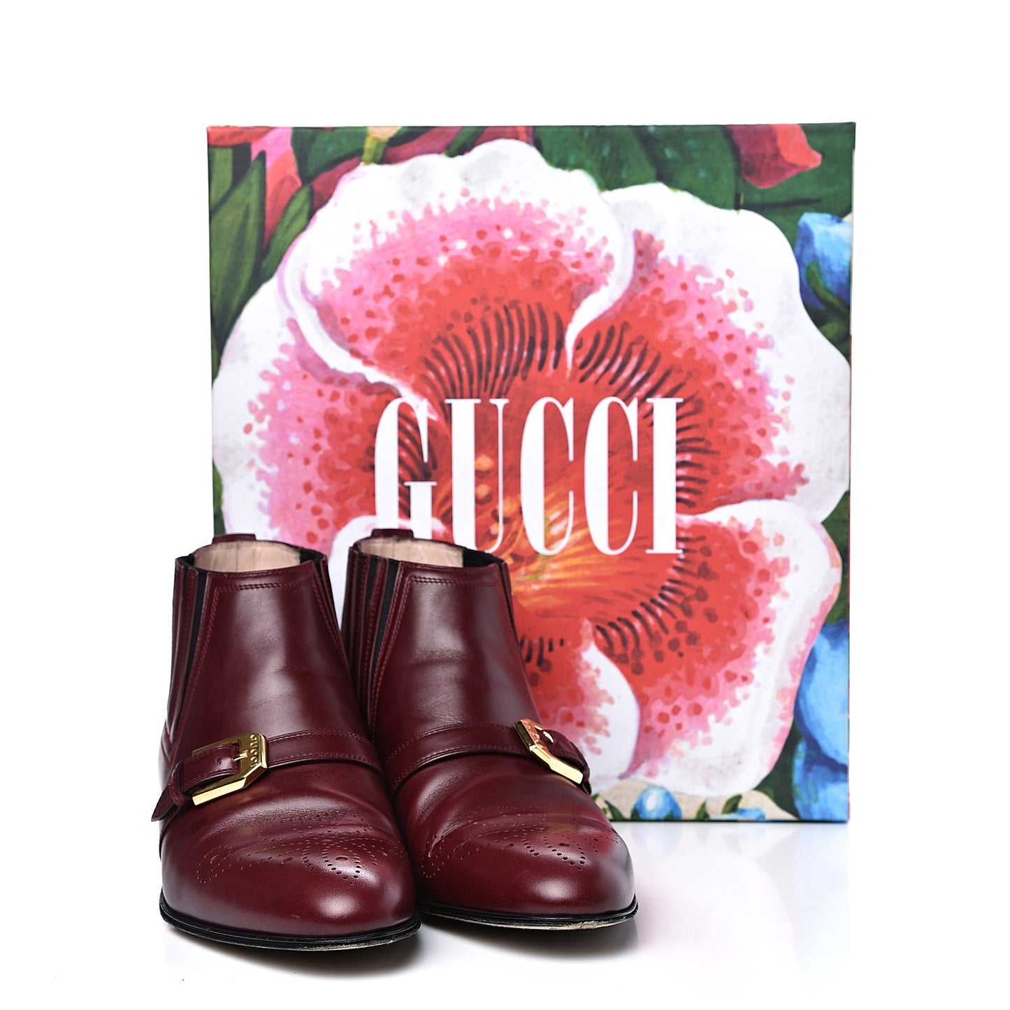New Waxed Calfskin Womens G Medallion Toe Ankle Boots 37 Red Bordeaux