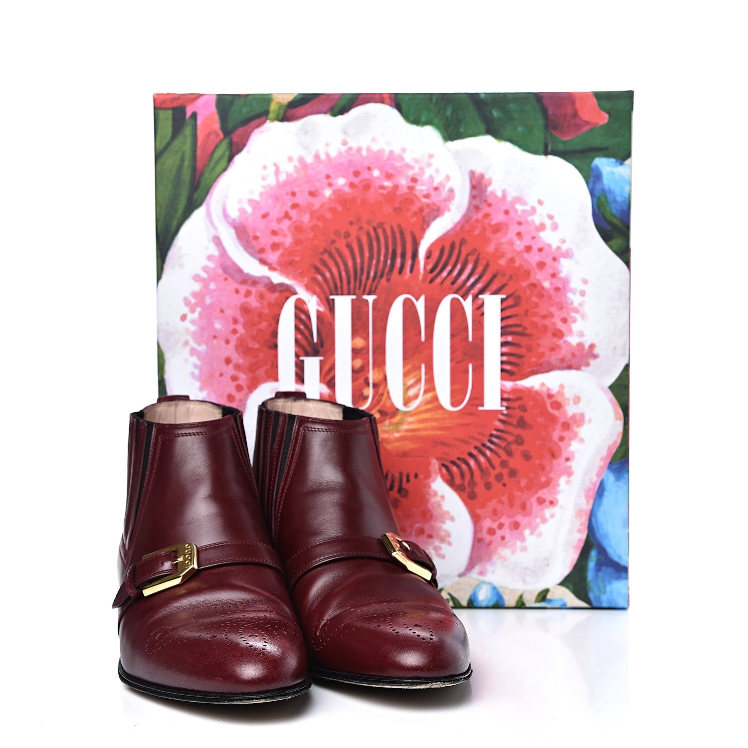 Gucci New Waxed Calfskin Womens G Medallion Toe Ankle Boots 37 Red Bordeaux 11 of 11